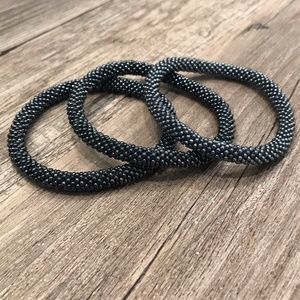 Dark Gray Beaded Stretch Bracelet | Roll-On | Stackable